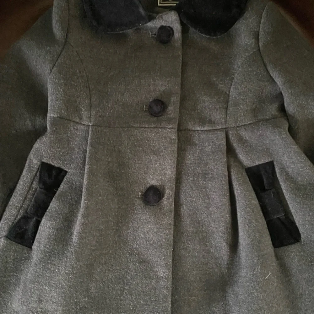 Rothschild Gray Faux Wool Black Velvet Trim Back Bow Adorable Peacoat 2T - Picture 6 of 16